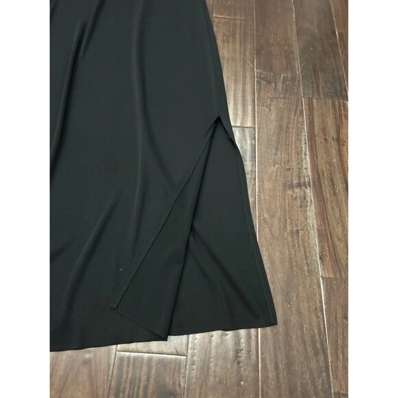 Exclusively Misook Long Black Dress Slit Hem Size L Short Sleeve - Picture 5 of 9